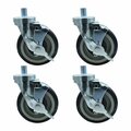 Bk Resources 5-inch Threaded Stem Casters, Polyurethane Wheels, Top Lock Brake, 300lb Capacity, 4PK 5SBR-6ST-PLY-PS4